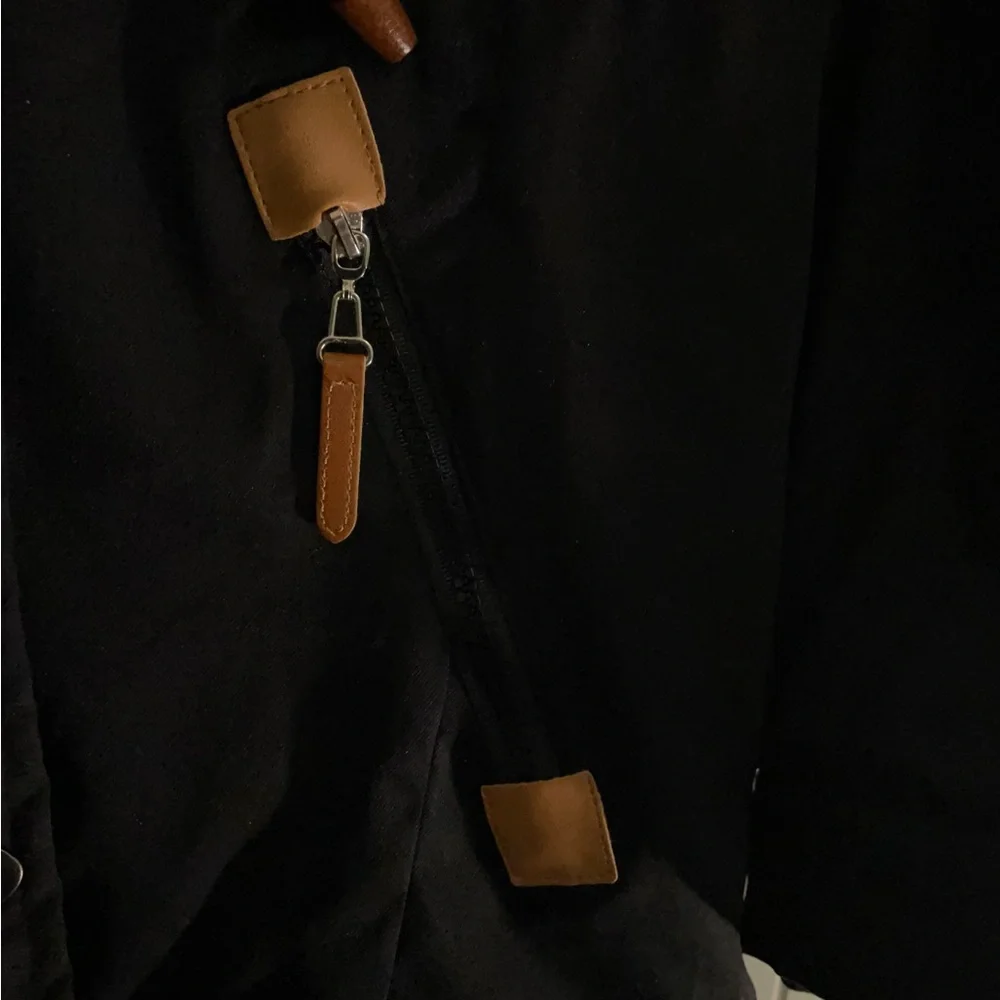 Black Hooded Jacket with Tan Accents - Picture 6 of 8